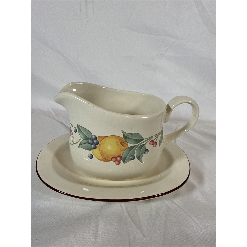 Corelle Coordinates Stoneware Gravy Boat and Underplate Fruit Motif Cream